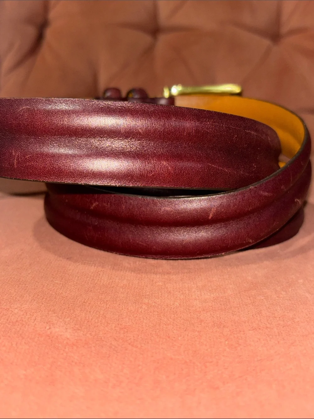 Allen Edmonds chocolate brown red brown burnished calf leather belt men’s 50”